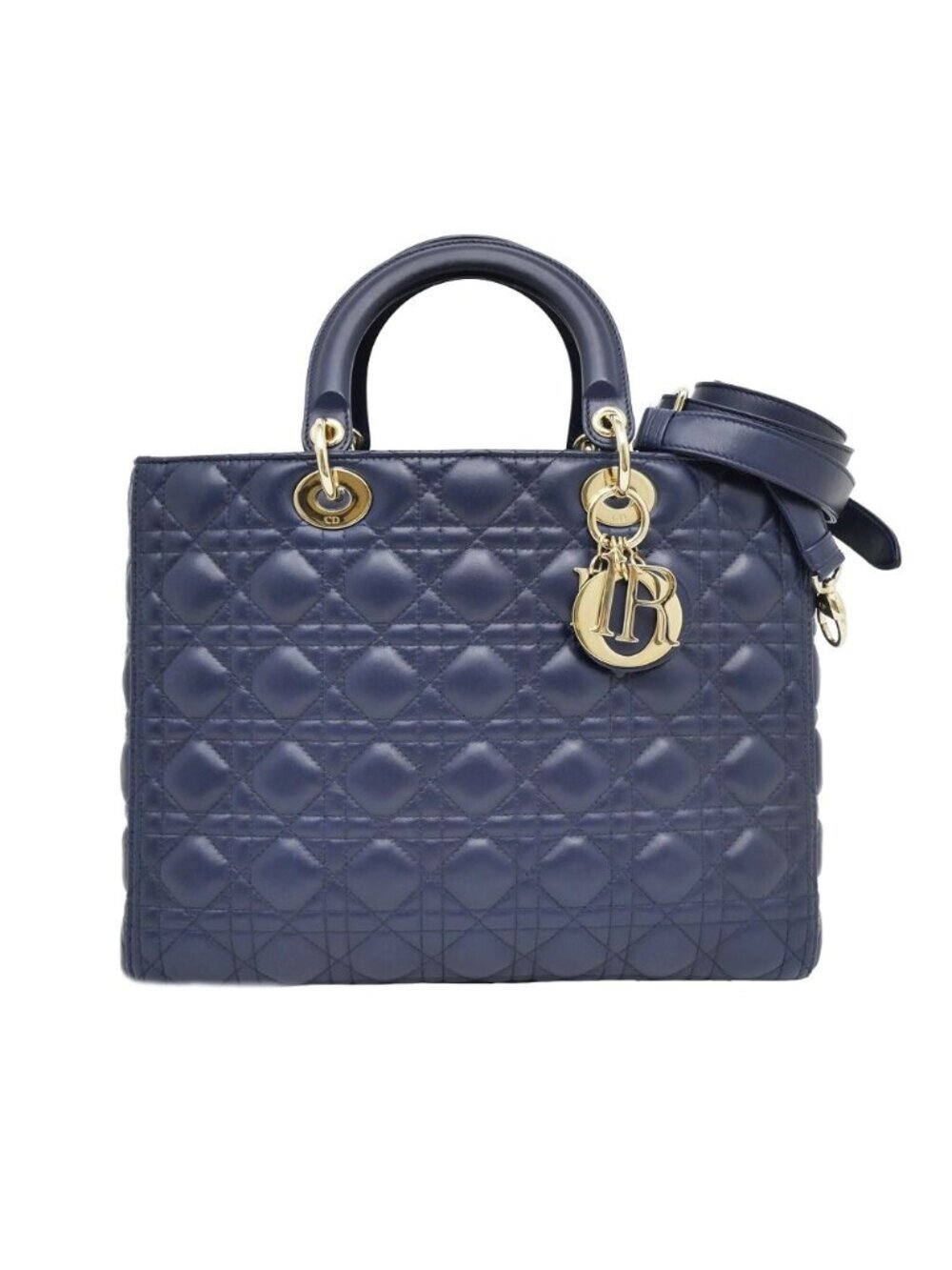 Dior Lady Dior Large Cannage Navy Gold Tote Bag